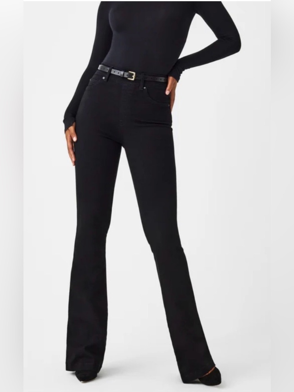 New Women’s SPANX Solid Black High-Rise Wide-Leg Flare Stretch Jeans Size Medium